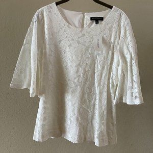 NWT White Bell Sleeve Lace overlay top